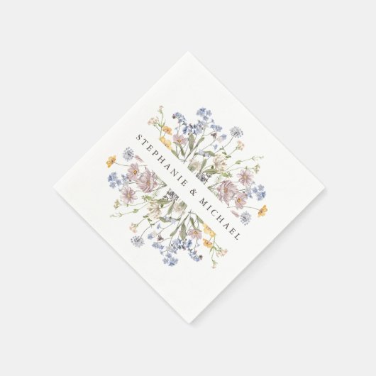 春カラフルワイルドフラワーメドウ庭園の結婚式 スタンダードカクテルナプキン (角)