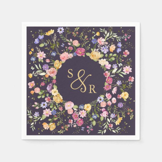 春カラフルワイルドフラワーメドウ庭園の結婚式 スタンダードカクテルナプキン (正面)