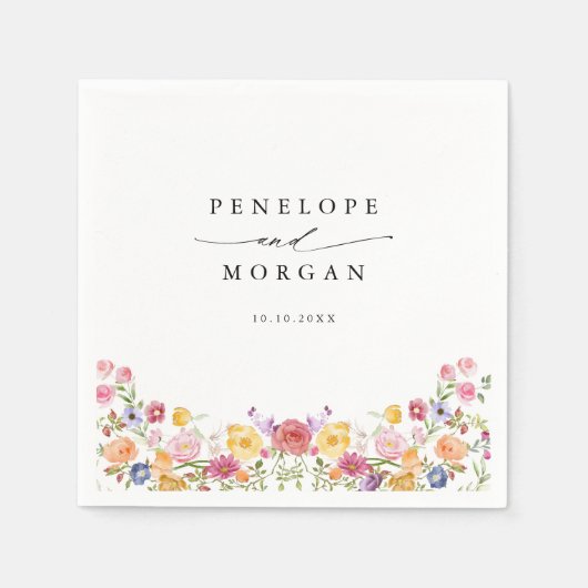 春カラフルワイルドフラワーメドウ庭園の結婚式 スタンダードカクテルナプキン (正面)