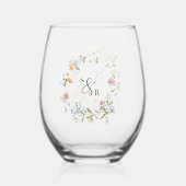 春カラフルワイルドフラワーメドウ庭園の結婚式 ステムなしワイングラス (正面)