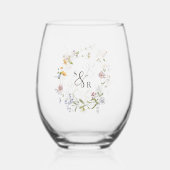 春カラフルワイルドフラワーメドウ庭園の結婚式 ステムなしワイングラス (裏面)