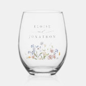 春カラフルワイルドフラワーメドウ庭園の結婚式 ステムなしワイングラス (正面)