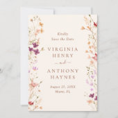 春カラフルワイルドフラワーメドウ庭園の結婚式 セーブザデート (正面)