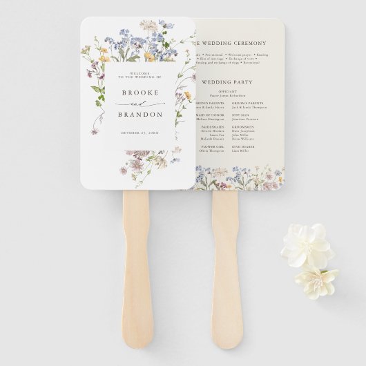 春カラフルワイルドフラワーメドウ庭園の結婚式 ハンドファン (正面&裏面)