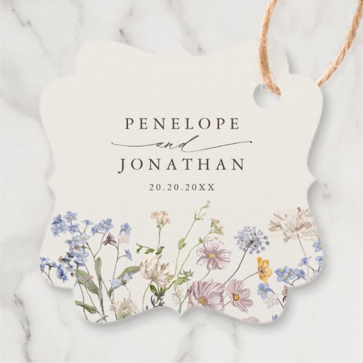 春カラフルワイルドフラワーメドウ庭園の結婚式 フェイバータグ (裏面)