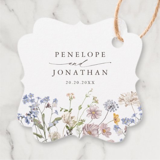 春カラフルワイルドフラワーメドウ庭園の結婚式 フェイバータグ (裏面)