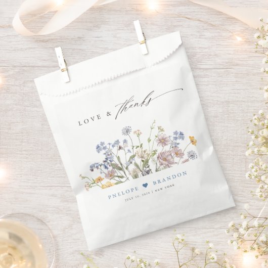 春カラフルワイルドフラワーメドウ庭園の結婚式 フェイバーバッグ (クリップ留めされた状態)