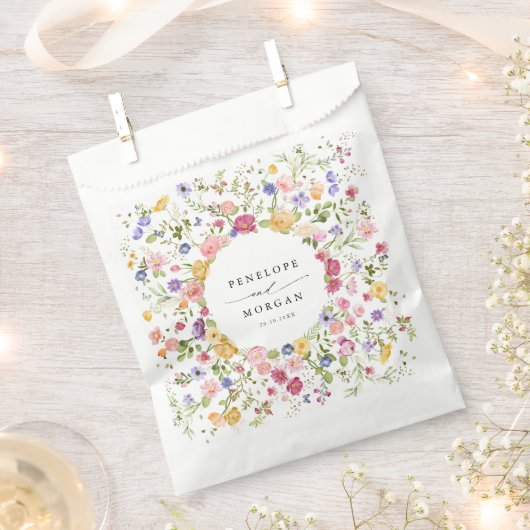 春カラフルワイルドフラワーメドウ庭園の結婚式 フェイバーバッグ (クリップ留めされた状態)