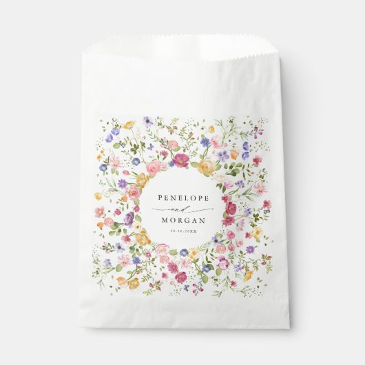 春カラフルワイルドフラワーメドウ庭園の結婚式 フェイバーバッグ (正面)