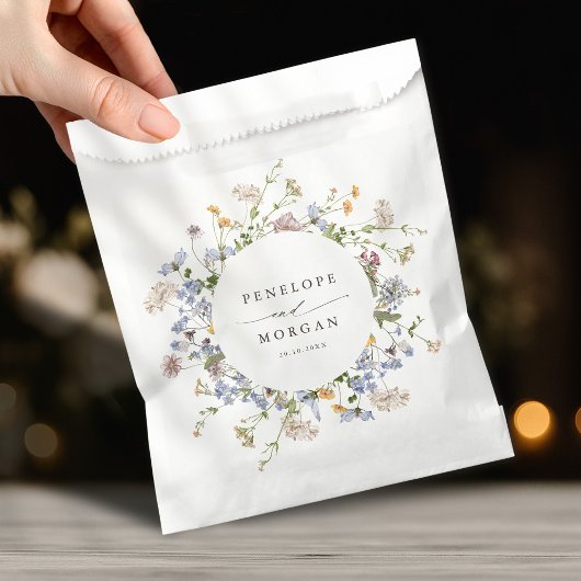 春カラフルワイルドフラワーメドウ庭園の結婚式 フェイバーバッグ