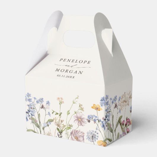 春カラフルワイルドフラワーメドウ庭園の結婚式 フェイバーボックス (裏面サイド)