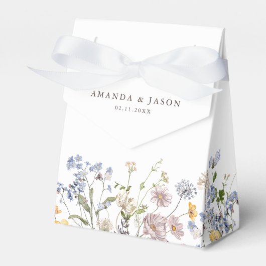 春カラフルワイルドフラワーメドウ庭園の結婚式 フェイバーボックス (正面サイド)