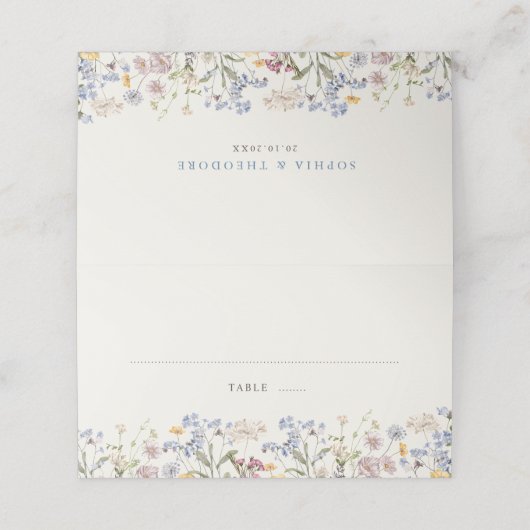 春カラフルワイルドフラワーメドウ庭園の結婚式 プレイスカード (外部開封)