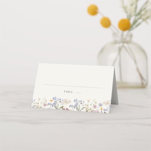 春カラフルワイルドフラワーメドウ庭園の結婚式 プレイスカード (正面)