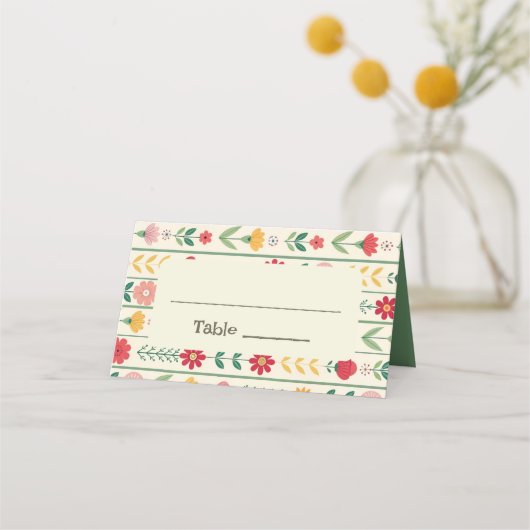 春カラフルワイルドフラワーメドウ庭園の結婚式 プレイスカード (正面)