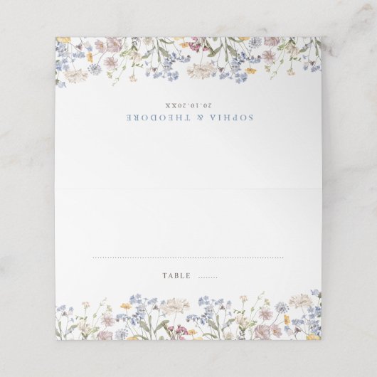 春カラフルワイルドフラワーメドウ庭園の結婚式 プレイスカード (外部開封)