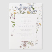 春カラフルワイルドフラワーメドウ庭園の結婚式 ベラム紙招待状 (正面)