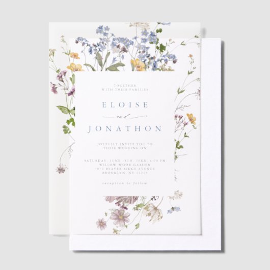 春カラフルワイルドフラワーメドウ庭園の結婚式 ベラム紙招待状 (オフセット)