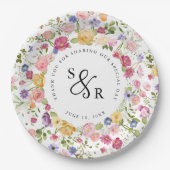 春カラフルワイルドフラワーメドウ庭園の結婚式 ペーパープレート (正面)