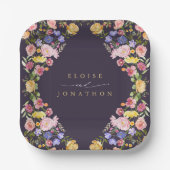 春カラフルワイルドフラワーメドウ庭園の結婚式 ペーパープレート (正面)