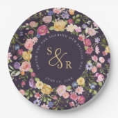 春カラフルワイルドフラワーメドウ庭園の結婚式 ペーパープレート (正面)
