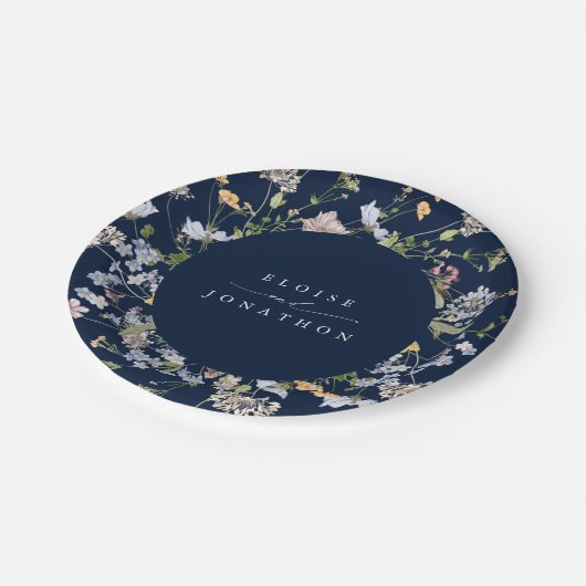 春カラフルワイルドフラワーメドウ庭園の結婚式 ペーパープレート (アングル)