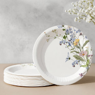 春カラフルワイルドフラワーメドウ庭園の結婚式 ペーパープレート