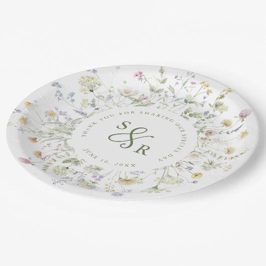 春カラフルワイルドフラワーメドウ庭園の結婚式 ペーパープレート (アングル)