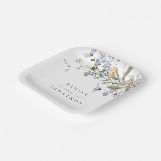 春カラフルワイルドフラワーメドウ庭園の結婚式 ペーパープレート (傾斜あり)