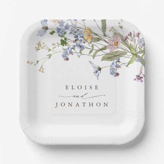 春カラフルワイルドフラワーメドウ庭園の結婚式 ペーパープレート (正面)