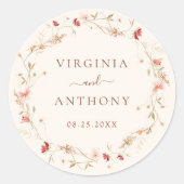 春カラフルワイルドフラワーメドウ庭園の結婚式 ラウンドシール (正面)