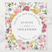 春カラフルワイルドフラワーメドウ庭園の結婚式 ワインラベル (シングルラベル)