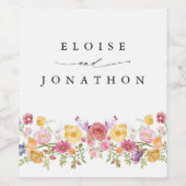 春カラフルワイルドフラワーメドウ庭園の結婚式 ワインラベル (シングルラベル)