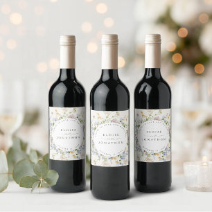 春カラフルワイルドフラワーメドウ庭園の結婚式 ワインラベル