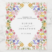 春カラフルワイルドフラワーメドウ庭園の結婚式 ワインラベル (シングルラベル)