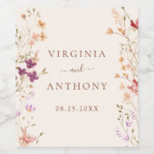 春カラフルワイルドフラワーメドウ庭園の結婚式 ワインラベル (シングルラベル)