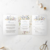 春カラフルワイルドフラワーメドウ庭園の結婚式 三つ折りプログラム (内部)