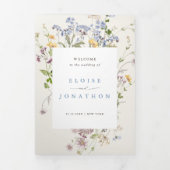 春カラフルワイルドフラワーメドウ庭園の結婚式 三つ折りプログラム (カバー)