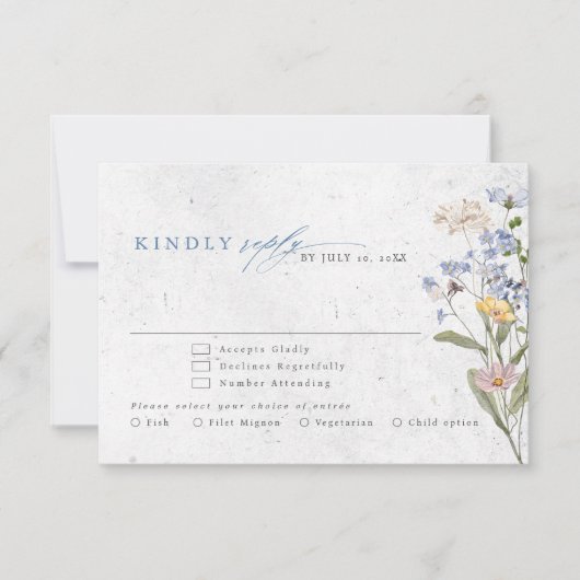 春カラフルワイルドフラワーメドウ庭園の結婚式 出欠カード (正面)
