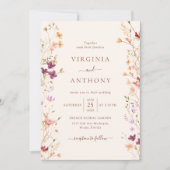 春カラフルワイルドフラワーメドウ庭園の結婚式 招待状 (正面)