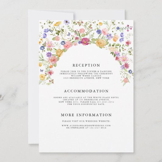 春カラフルワイルドフラワーメドウ庭園の結婚式 招待状 (裏面)