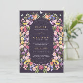 春カラフルワイルドフラワーメドウ庭園の結婚式 招待状 (スタンド正面)