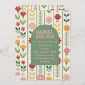春カラフルワイルドフラワーメドウ庭園の結婚式 招待状 (正面/裏面)