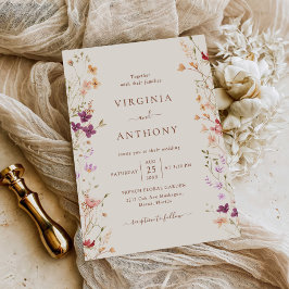 春カラフルワイルドフラワーメドウ庭園の結婚式 招待状