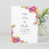 春カラフルワイルドフラワーメドウ庭園の結婚式 招待状 (スタンド正面)