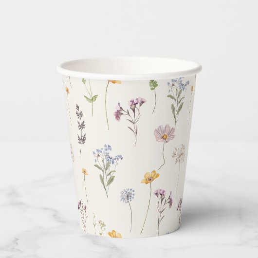 春カラフルワイルドフラワーメドウ庭園の結婚式 紙コップ (裏面)