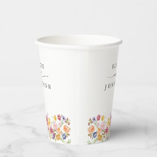 春カラフルワイルドフラワーメドウ庭園の結婚式 紙コップ (右)