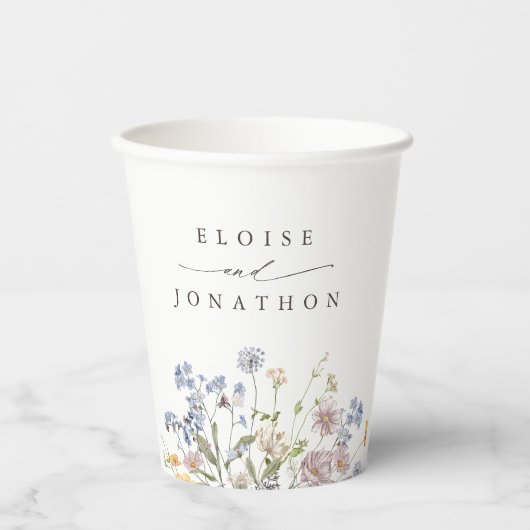 春カラフルワイルドフラワーメドウ庭園の結婚式 紙コップ (正面)