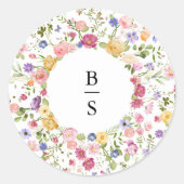 春カラフルワイルドフラワーメドウ庭園の結婚式I ラウンドシール (正面)