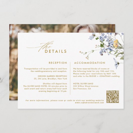 春カラフルワイルドフラワーメドウ金ゴールド結婚ズ エンクロージャーカード (正面/裏面)